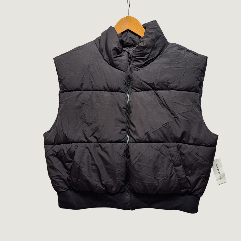 Aeropostale Puffer Vest Women XL Black NEW Quilted Recycled Fill Zip Up